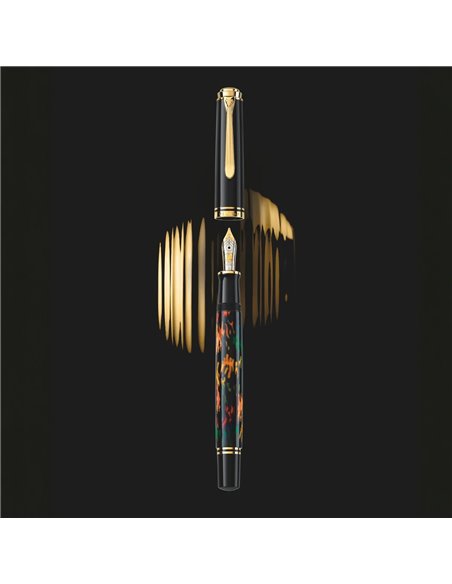 Stilou Pelikan Souveran M600 EF Art Collection Glauco Cambon, penita aur 14K, accesorii placate aur 24K, cutie cadou, Negru
