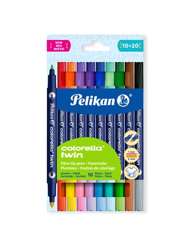 400207804,Carioci Pelikan Colorella Twin C304 + highlighter dublu, 10 bucati, 20 culori