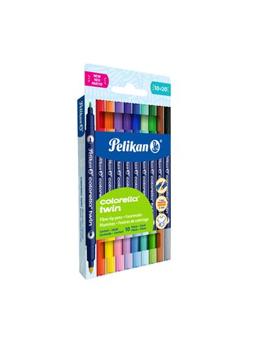 400207804,Carioci Pelikan Colorella Twin C304 + highlighter dublu, 10 bucati, 20 culori