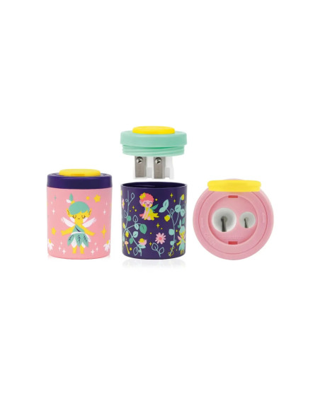 20161912FR-12,Ascutitoare plastic dubla cu container Fairy Tale MILAN - Set 12