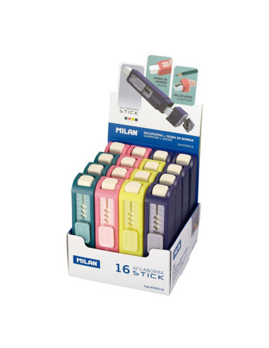 4702116-16,Ascutitoare cu radiera Stick MILAN - Set 16