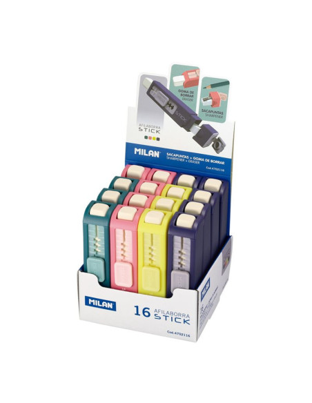 4702116-16,Ascutitoare cu radiera Stick MILAN - Set 16
