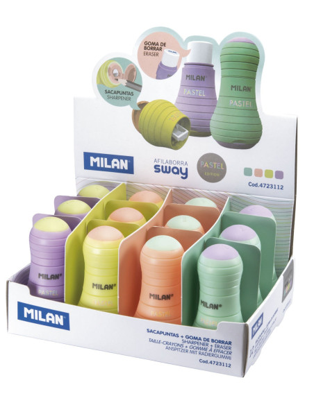 4723112-12,Ascutitoare cu radiera Sway pastel MILAN - Set 12