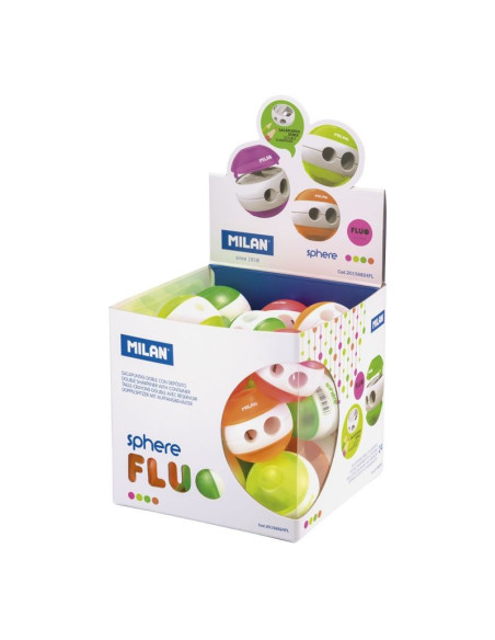 20156824FL-24,Ascutitoare dubla cu container Sphere fluo MILAN - Set 24
