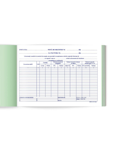 NOTARECEPTIEAUTOCOPIATIVA,Nota de receptie cu TVA 11 coloane autocopiativa L03677