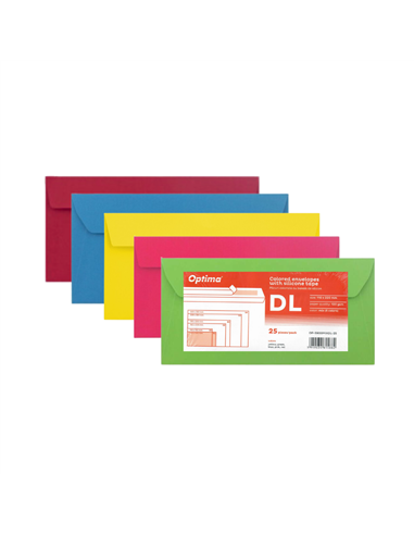 Set 25 plicuri DL (110 x 220 mm) Optima, lipire siliconica, Mix de culori