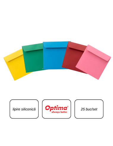 Set 25 plicuri C6 (114 x 162 mm) Optima, lipire siliconica, Mix de culori