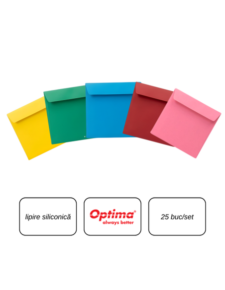 Set 25 plicuri C6 (114 x 162 mm) Optima, lipire siliconica, Mix de culori