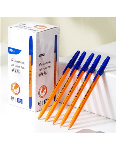 Set 50 pixuri de unica folosinta Orange Deli DLEQ6S-BL, 0.7 mm, Mina albastra