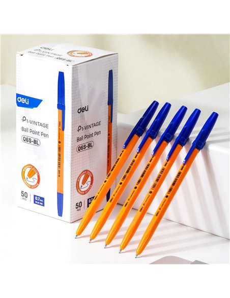 Set 50 pixuri de unica folosinta Orange Deli DLEQ6S-BL, 0.7 mm, Mina albastra