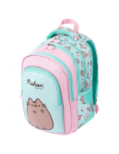 G601,Ghiozdan St.Majewski Pusheen, 40cm, 4 compartimente, verde menta cu roz, BPL58 / 663178