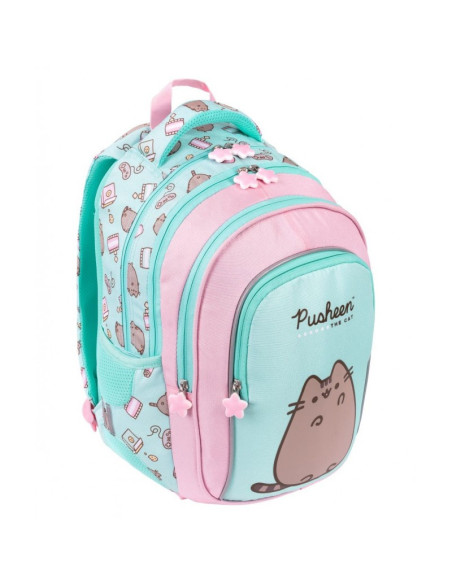 G601,Ghiozdan St.Majewski Pusheen, 40cm, 4 compartimente, verde menta cu roz, BPL58 / 663178