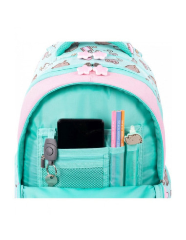 G601,Ghiozdan St.Majewski Pusheen, 40cm, 4 compartimente, verde menta cu roz, BPL58 / 663178