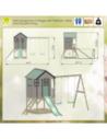 M60PP,Casuta de gradina Pastel Pink Adventure Cottage cu platforma, tobogan si leagan dublu (M60PP), Wendi Toys