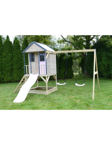 M60PP,Casuta de gradina Pastel Pink Adventure Cottage cu platforma, tobogan si leagan dublu (M60PP), Wendi Toys