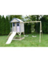 M60PP,Casuta de gradina Pastel Pink Adventure Cottage cu platforma, tobogan si leagan dublu (M60PP), Wendi Toys