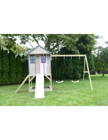 M60PP,Casuta de gradina Pastel Pink Adventure Cottage cu platforma, tobogan si leagan dublu (M60PP), Wendi Toys