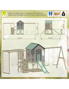 M60PP_G,Casuta de gradina Pastel Pink Adventure Cottage cu platforma, tobogan, leagan dublu si modul sport (M60PP_G), Wendi Toys 2