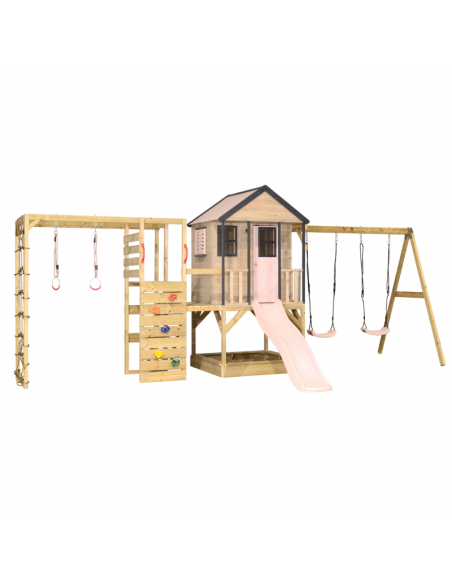 M60PP_G,Casuta de gradina Pastel Pink Adventure Cottage cu platforma, tobogan, leagan dublu si modul sport (M60PP_G), Wendi Toys