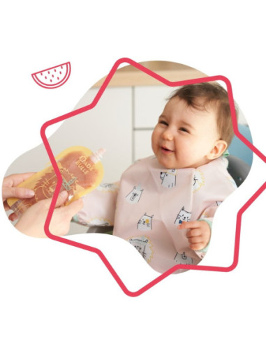 BB-B007024,Badabullle - Bavetica cu maneci, roz cu animalute vesele