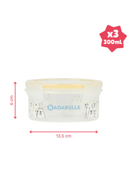 BB-B004306,Badabulle - Set 3 boluri ermetice Maxi 300 ml, pentru pastrarea hranei