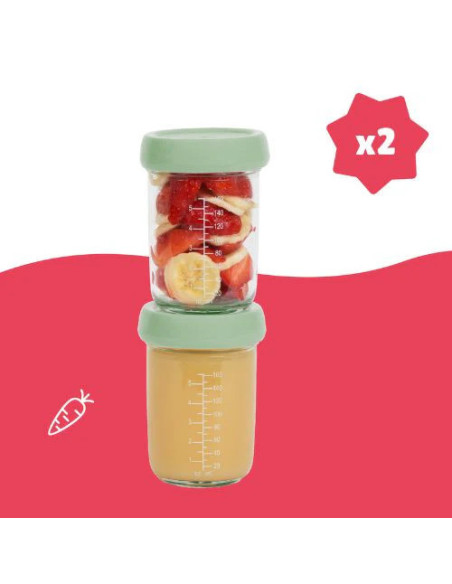 BB-B004307,Badabulle - Set 2 Boluri din sticla Badabowls pentru pastrarea hranei bebelusului
