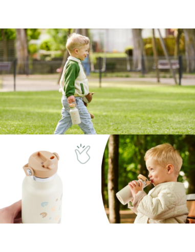 BB-A005010,Babymoov - Sticla termoizolanta din inox Little Explorer Animal Print Ivory