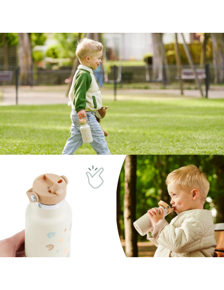 BB-A005010,Babymoov - Sticla termoizolanta din inox Little Explorer Animal Print Ivory