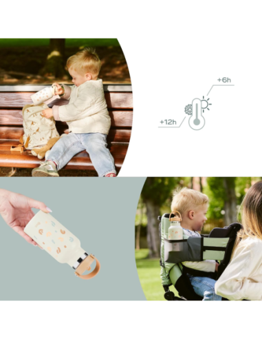 BB-A005010,Babymoov - Sticla termoizolanta din inox Little Explorer Animal Print Ivory