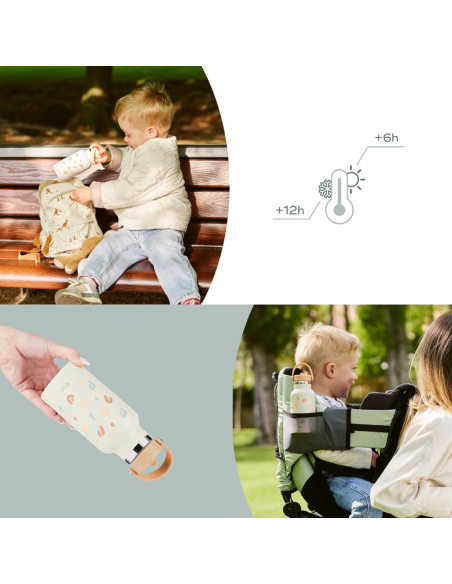 BB-A005010,Babymoov - Sticla termoizolanta din inox Little Explorer Animal Print Ivory