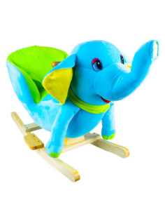 XL-503,Elefant balansoar pentru bebelusi, lemn + plus, albastru, 60x34x45 cm