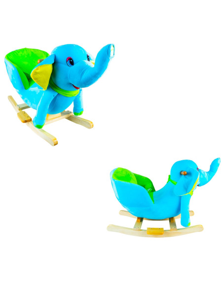 XL-503,Elefant balansoar pentru bebelusi, lemn + plus, albastru, 60x34x45 cm