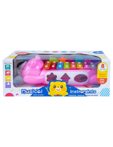ROB-1003/Culoare aleatorie,Xilofon, Ursulet + forme educative