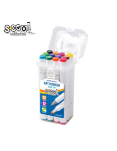 SC1507,Markere cu 2 capete, 6mm-3mm, 12 cul/set - S-COOL