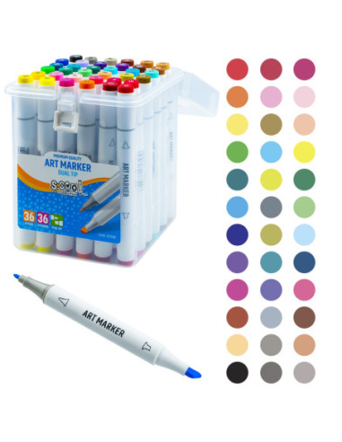 SC1508,Markere cu 2 capete, 6mm-3mm, 36 cul/set - S-COOL