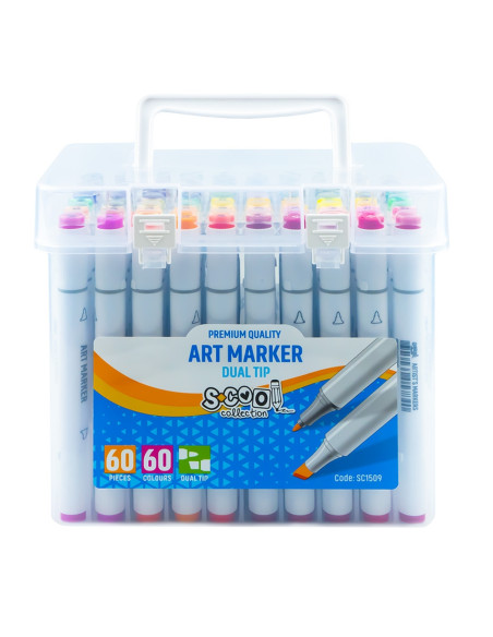 SC1509,Markere cu 2 capete, 6mm-3mm, 60 cul/set - S-COOL