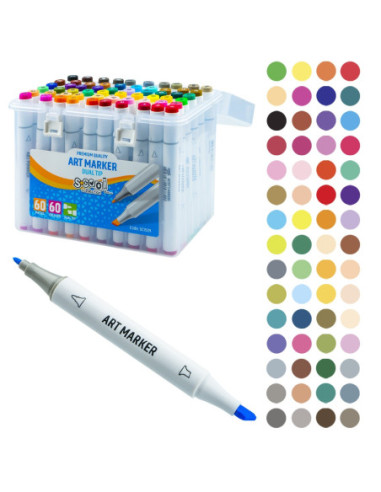 SC1509,Markere cu 2 capete, 6mm-3mm, 60 cul/set - S-COOL
