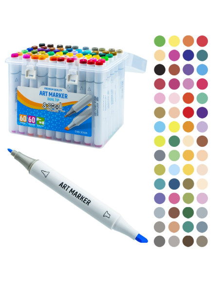 SC1509,Markere cu 2 capete, 6mm-3mm, 60 cul/set - S-COOL