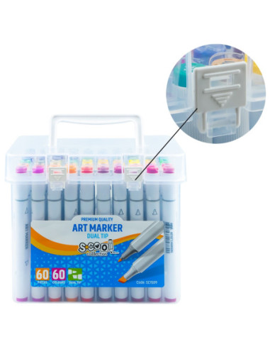 SC1509,Markere cu 2 capete, 6mm-3mm, 60 cul/set - S-COOL