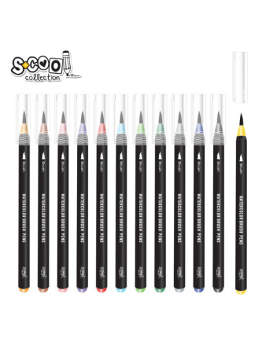SC2398,Set markere cu varf tip pensula pe baza de apa + pensula cu rezervor, 12+1 - S-COOL