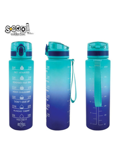SC3100,Sticla apa 700 ml, motivationala, plastic, BLUE GRADINET, 25.10x6.9 cm - S-COOL