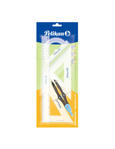 700252,Set geometrie 5 piese compas/rigla/raportor/2 echere Pelikan