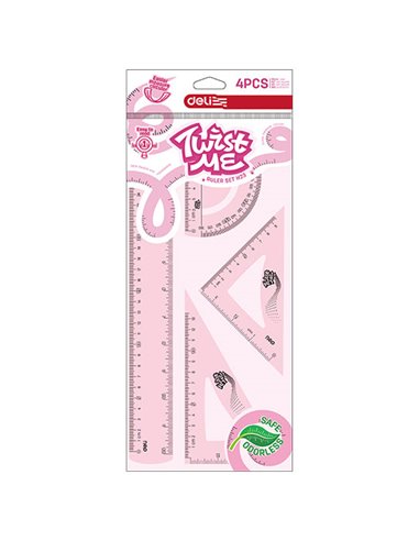 Set geometrie flexibil Deli Twist me color ( Rigla 30 cm, 2 echere, raportor) 