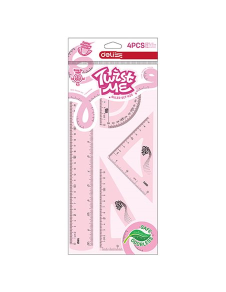 Set geometrie flexibil Deli Twist me color ( Rigla 30 cm, 2 echere, raportor) 