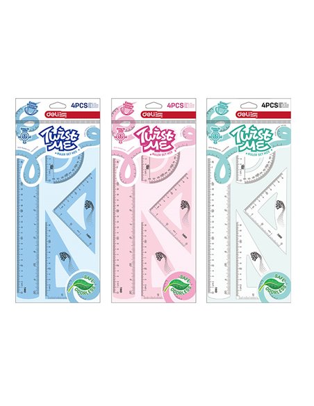 Set geometrie flexibil Deli Twist me color ( Rigla 30 cm, 2 echere, raportor) 