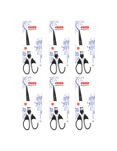 50027224-6,Foarfeca my.pen varf ascutit 18cm negru/alb blister - Set 6