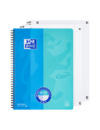 400101422,Caiet oxford touch duo a4+ 80f scribzee ecolabel dictando+patratele albastru aqua