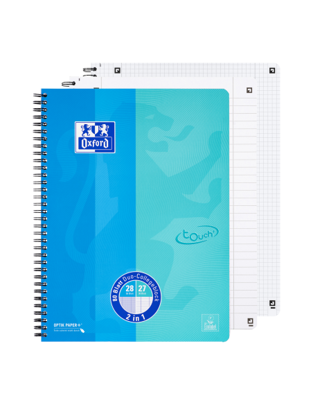 400101422,Caiet oxford touch duo a4+ 80f scribzee ecolabel dictando+patratele albastru aqua
