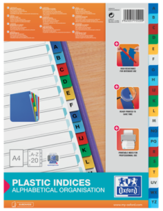 100204724,Index plastic alfabetic oxford a4 a-z 20f/set alb margine color