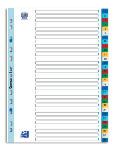 100204790,Index plastic numeric oxford a4 1-31 31f/set culori asortate